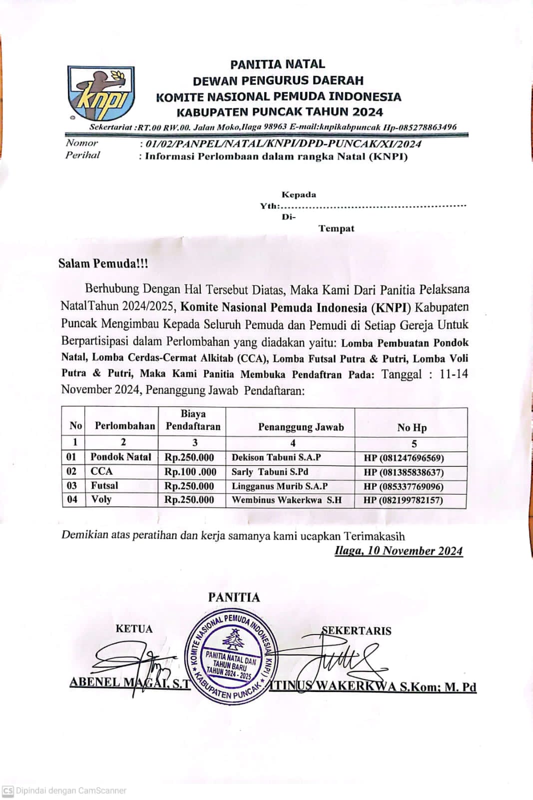 TELAH DI BUKA BERBAGAI LOMBA DARI KNPI